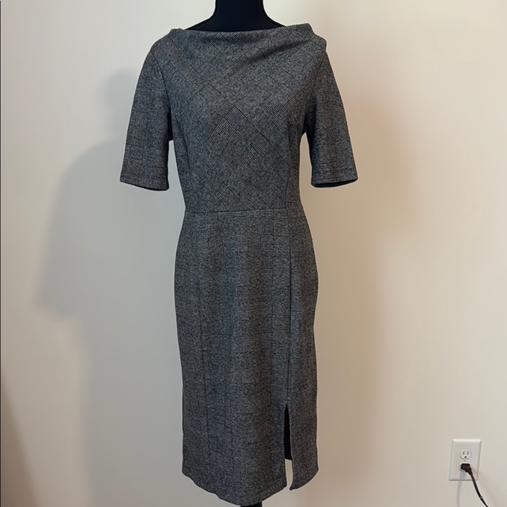 Chic Gray Sheath Midi Dress with Bateau Neckline